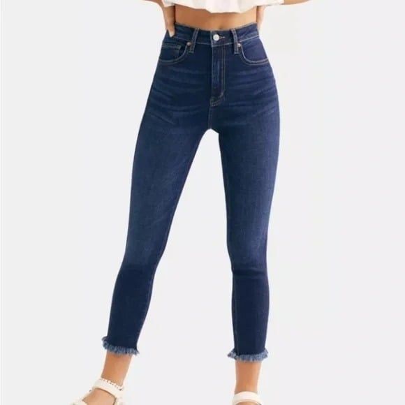 We The Free Denim - 30 We The Free High Rise Skinny Dark Wash Raw Fray Hem